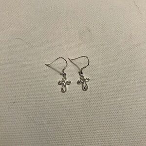 Sterling Silver 925 Delicate Infinity Cross Dangle Earrings